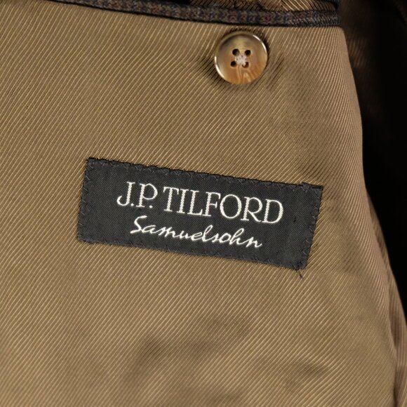 Jp Tilford Samuelsohn Blazer Mens 46L Brown Check Two Button Double Vented Wool - Picture 12 of 14